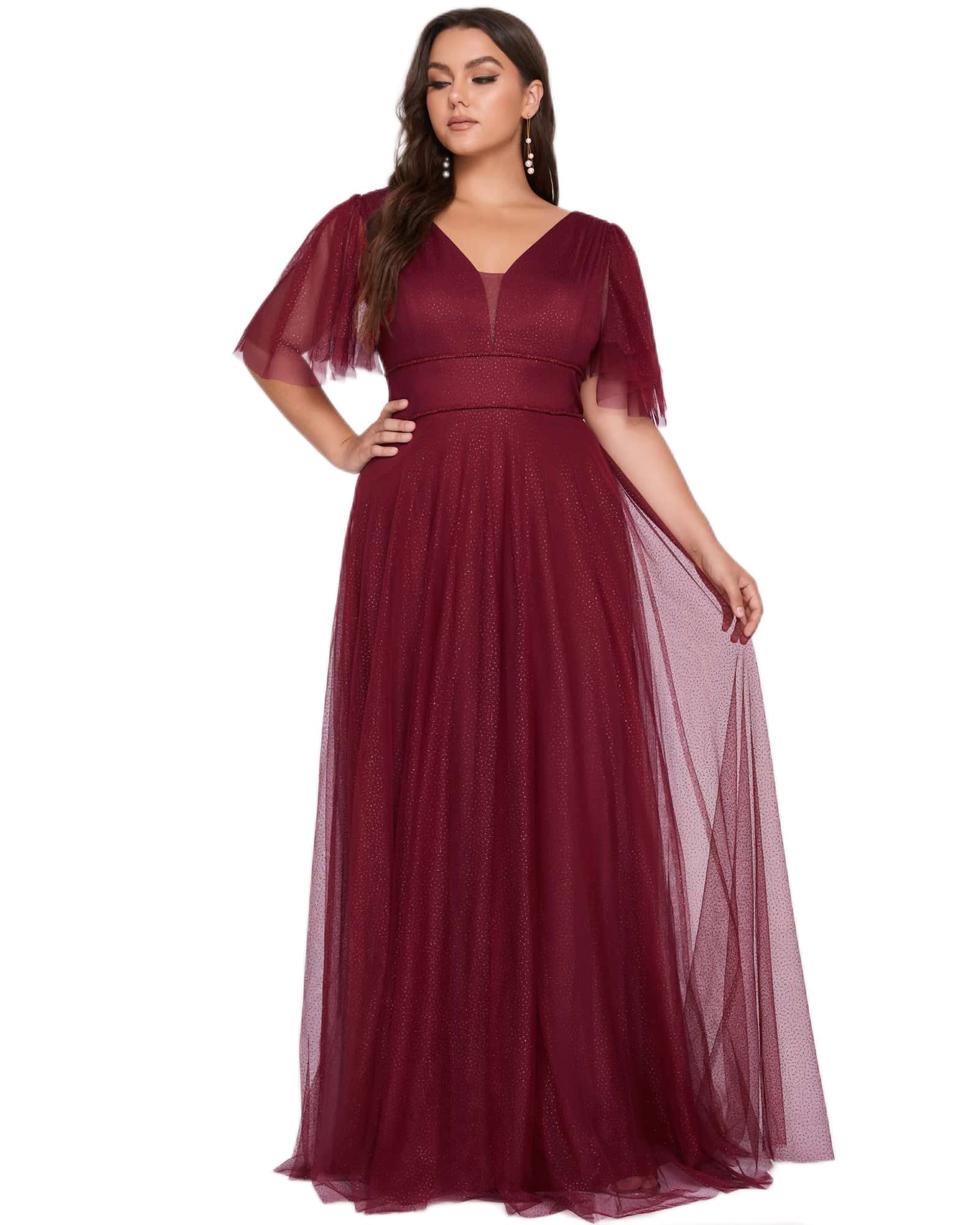 burgundy plus size dresses